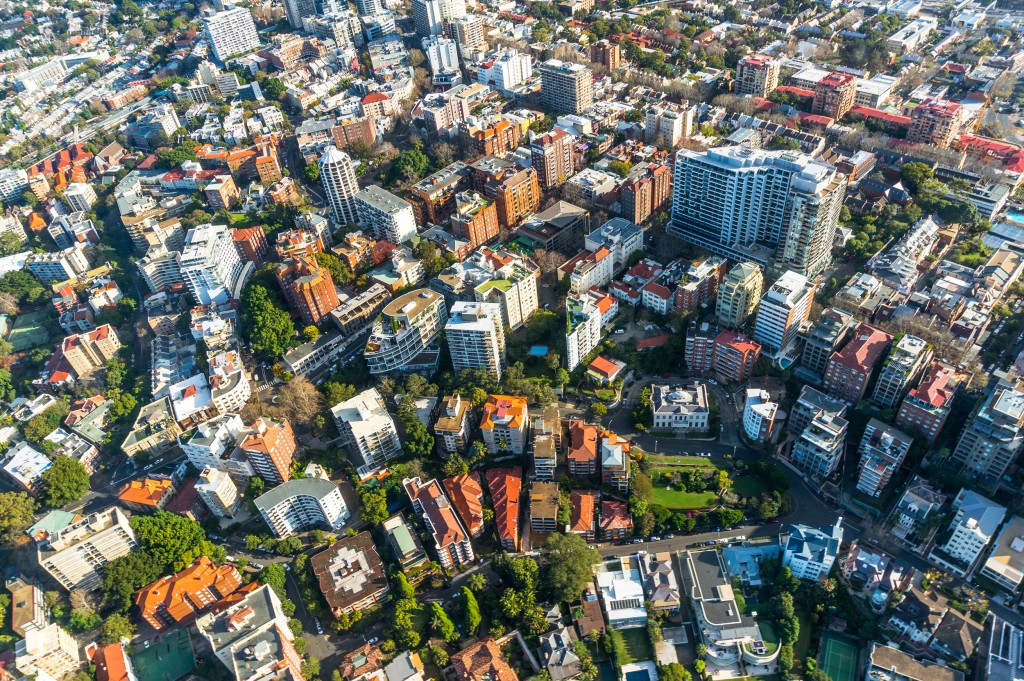 City neighbourhood, suburb in the summer aerial shot