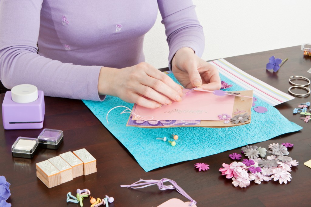 woman making cards