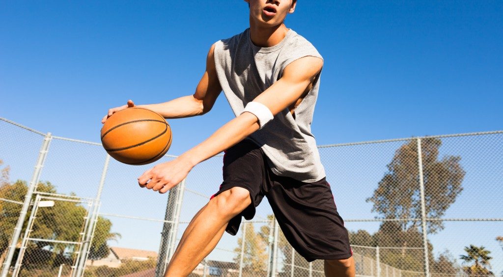 playing basketball