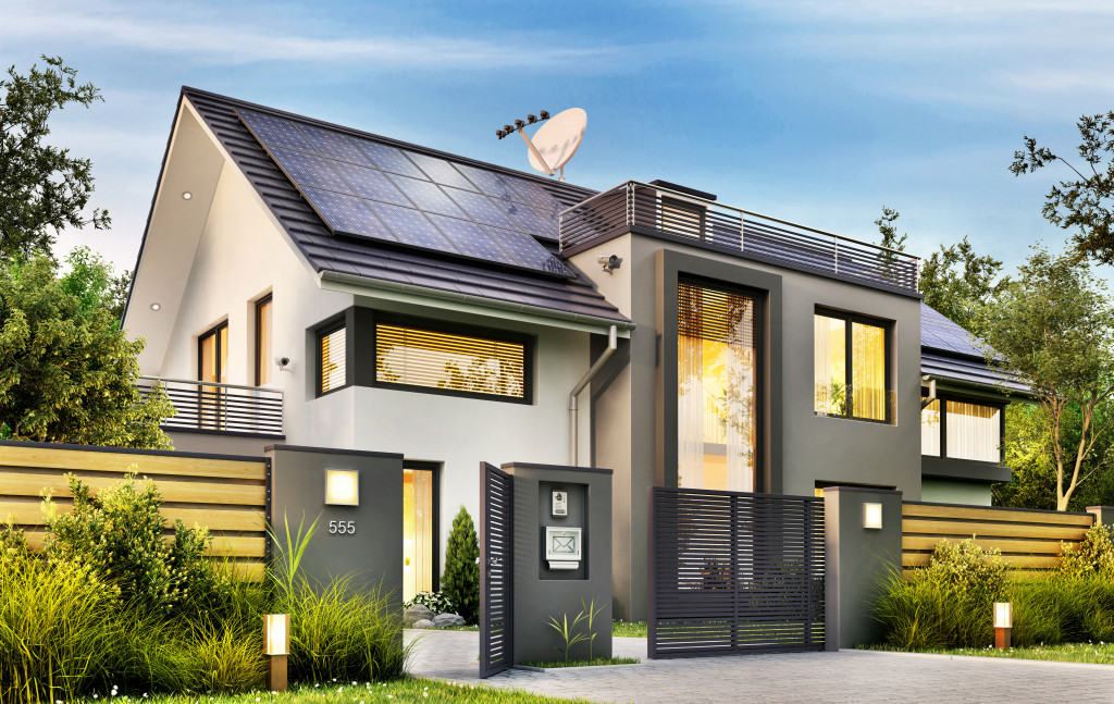 modern home with a solar panel
