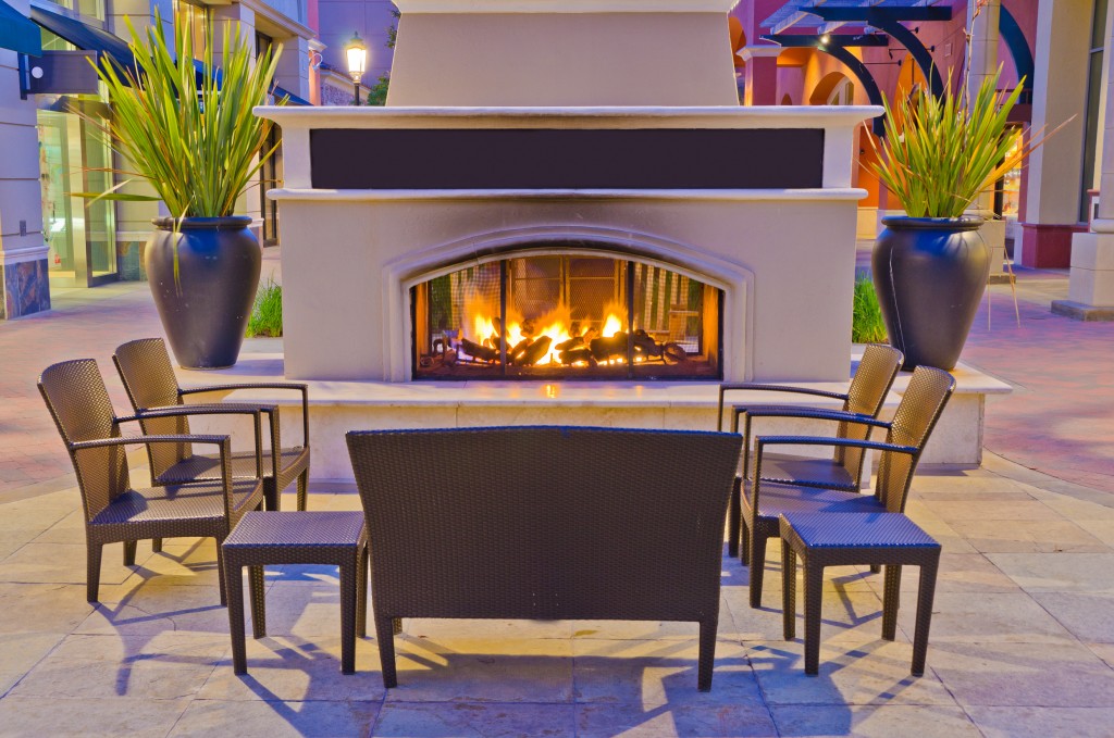 Patio with fireplace