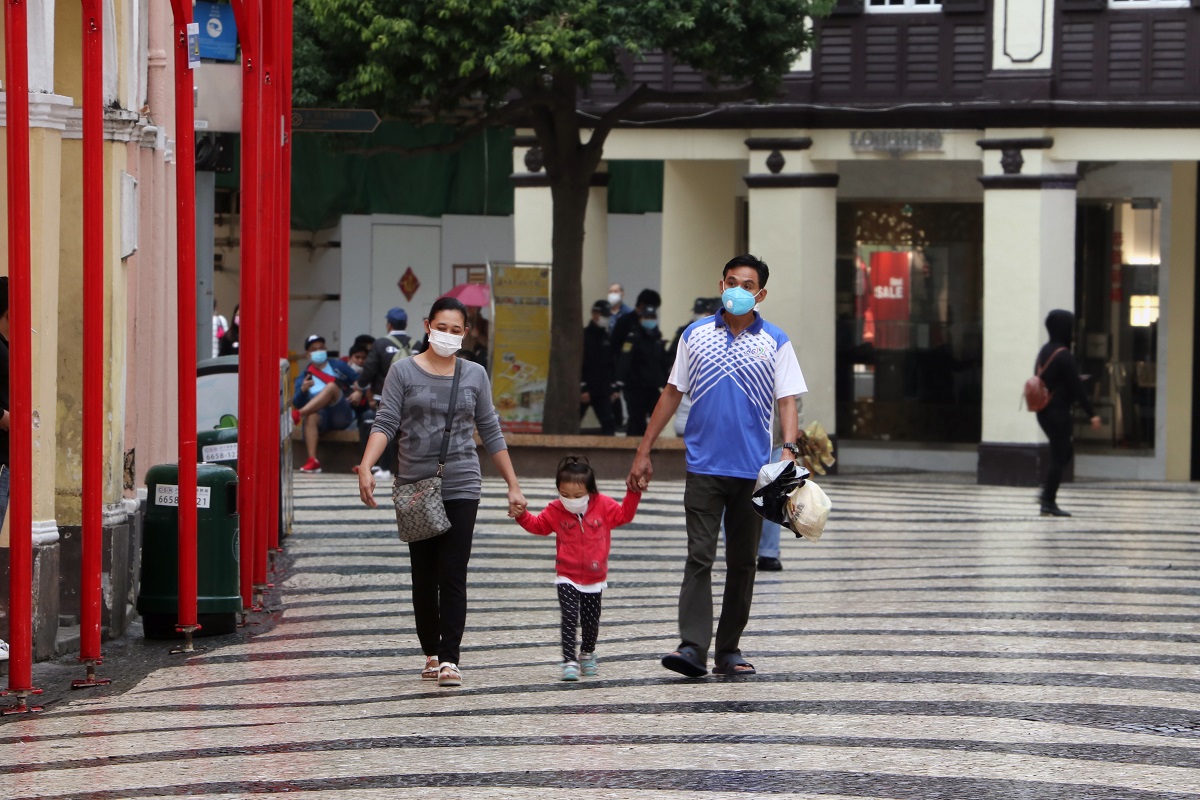 Family walking with face mask on