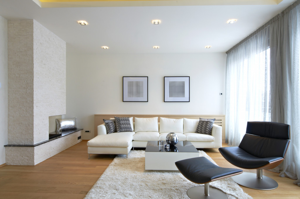 modern living room interior with carpet and sofa
